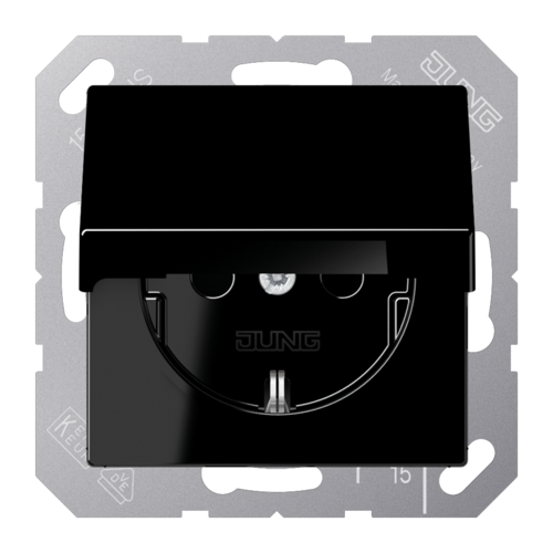 Розетка JUNG А-СЕРИЯ с крышкой, со шторками, черный