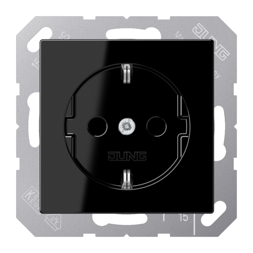 Розетка JUNG A-СЕРИЯ, с заземлением, со шторками, черный