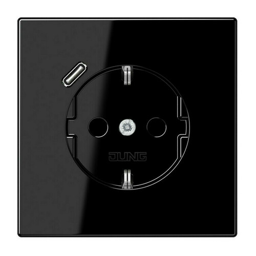 Розетка с USB Jung LS 990, скрытый монтаж, с заземлением, черный, LS1520-18CSW