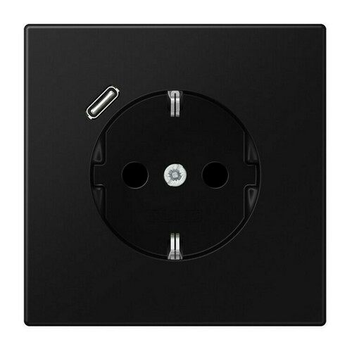 Розетка с USB Jung LS 990, скрытый монтаж, с заземлением, черный матовый, LS1520-18CSWM