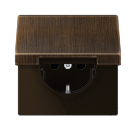 Розетка JUNG LS METAL, скрытый монтаж, с заземлением, с крышкой, античная латунь