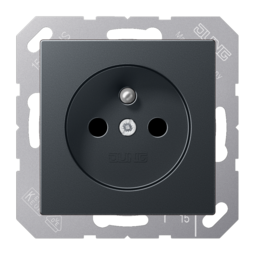 Розетка JUNG А-СЕРИЯ, скрытый монтаж, с заземлением, со шторками, матовый антрацит