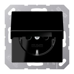 Розетка JUNG А-СЕРИЯ, скрытый монтаж, с заземлением, с крышкой, черный
