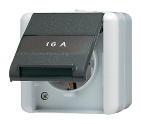 Розетка JUNG WG800, скрытый монтаж, с заземлением, со шторками, серый