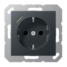 Розетка с USB Jung A 500, скрытый монтаж, с заземлением, антрацит матовый, A1520-18CANM