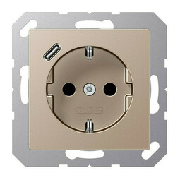 Розетка с USB Jung A 500, скрытый монтаж, с заземлением, шампань, A1520-18CCH